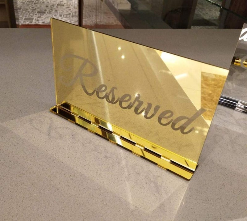 YongPan Set of 2 Acrylic Mirror Reserved Table Sign, Acrylic Freestanding Decoration, Acrylic Free Standing Reserved Wedding Signs (Gold) - Image 5
